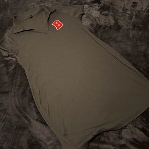 SHEIN Charcoal Polo Dress with Red Letter Detail